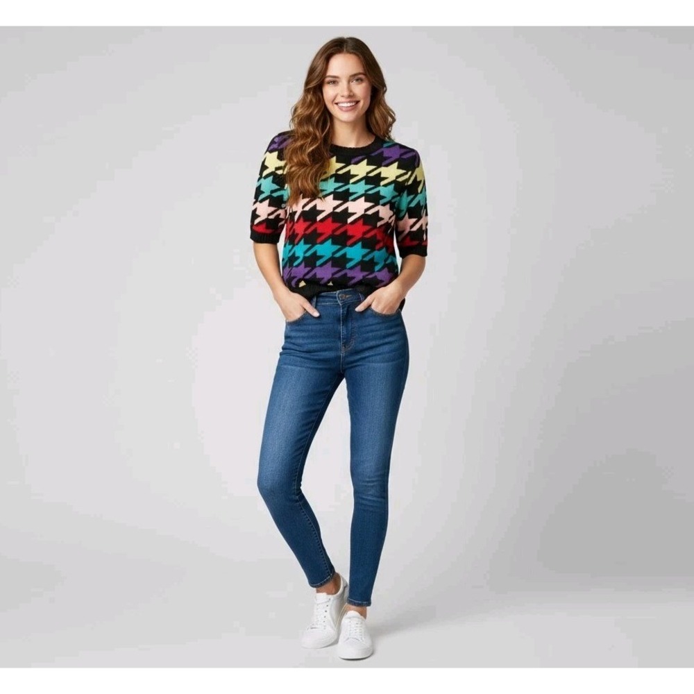 New ASOS Sweater Womens Size 10 Colorful Short Sleeve Crewneck Knit Fun Ugly NWT